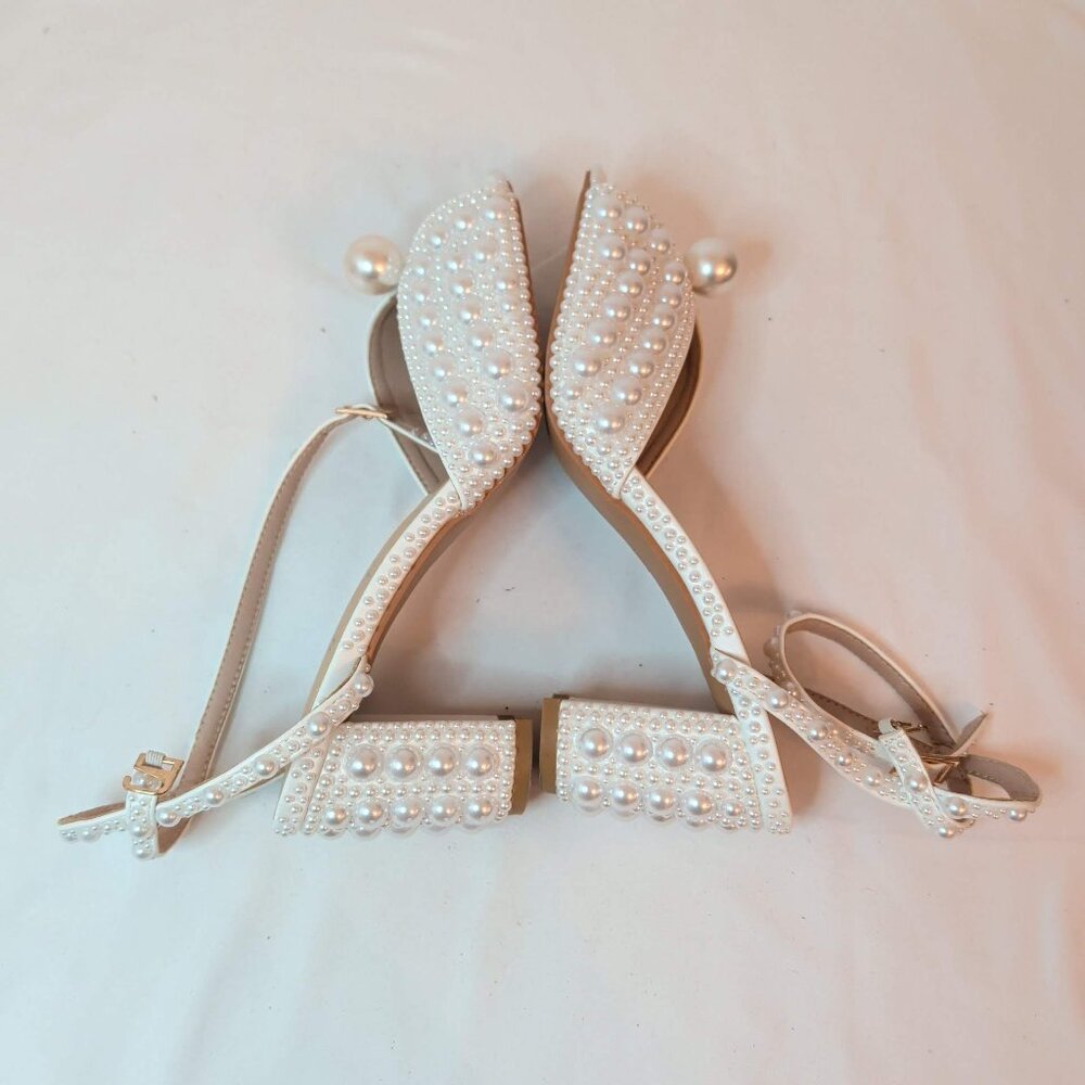 Sacaria Pearl Embellished Strappy Wedding Block Heels - Picture 5 of 11